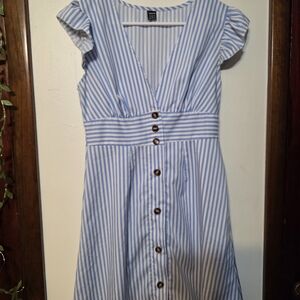 SHEIN Blue and White Striped Midi Dress